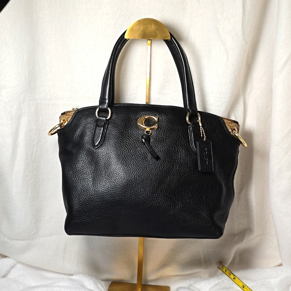 Coach Pebbled Leather Carryall Satchel in Black with Gold Hardware